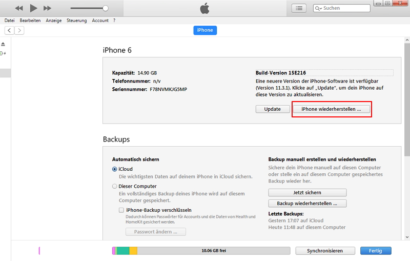 iphone zu iphone Übertragung mit itunes