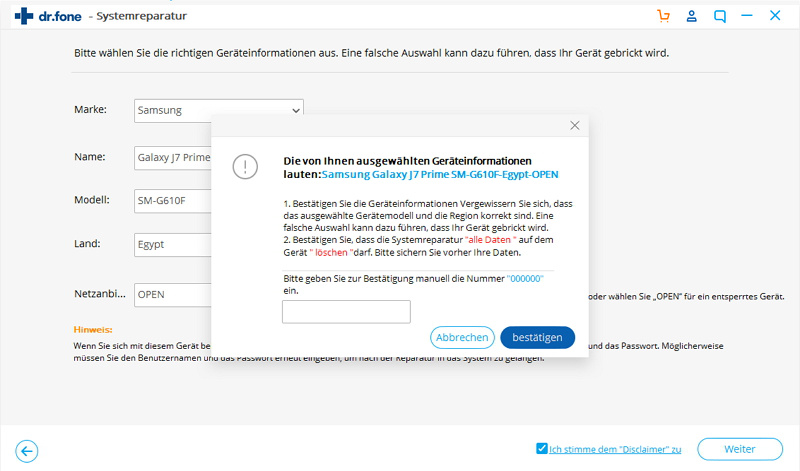 Android Systemreparatur Software - Bestätigen