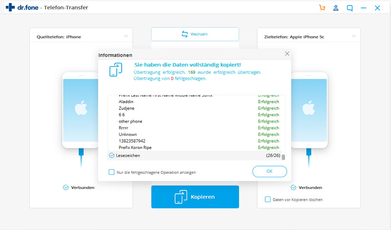alle Daten erfolgreich übertragen