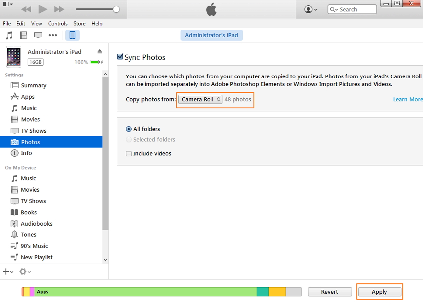  iTunes verwenden, um Fotos vom Computer auf das iPad zu übertragen